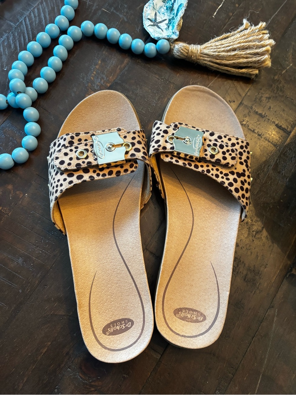 Dr. Scholl's Leopard Print Slide Sandals with Gold Accent